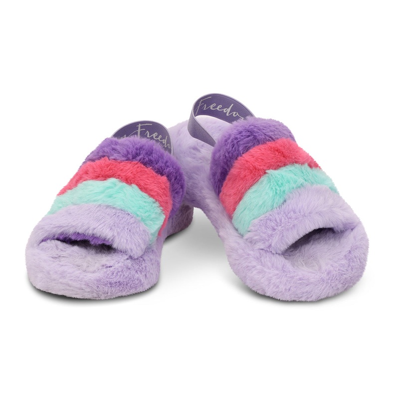 PURPLE PINK & BLUE FURRY SLIPPER