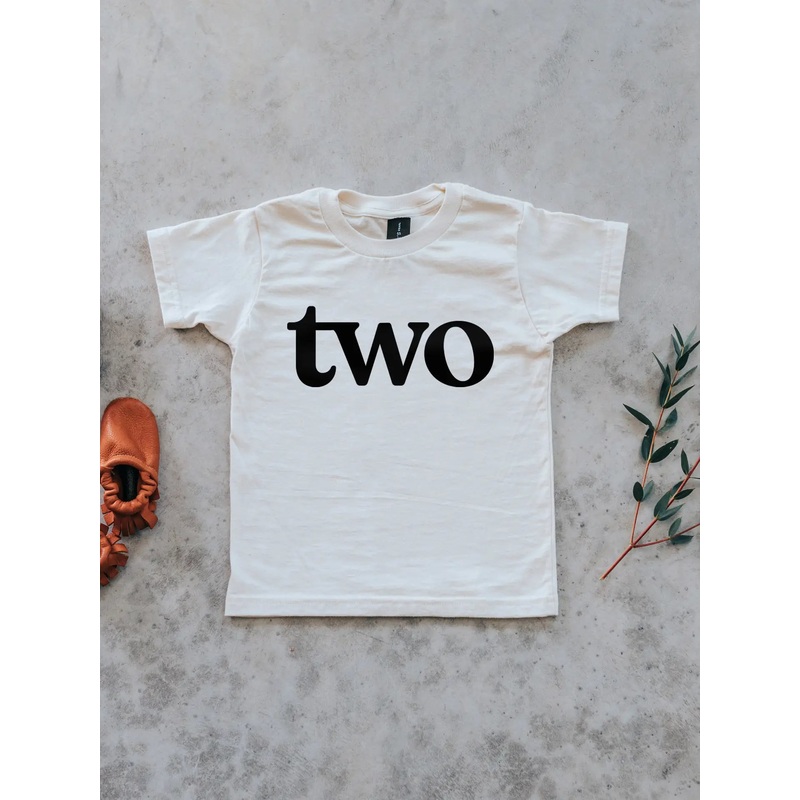 Two Modern Birthday Tee  Cream Organic Cotton Unisex Shirt 2T