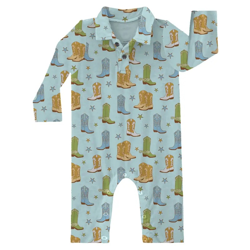 Cowboy Boots & Stars Ls Polo Romper