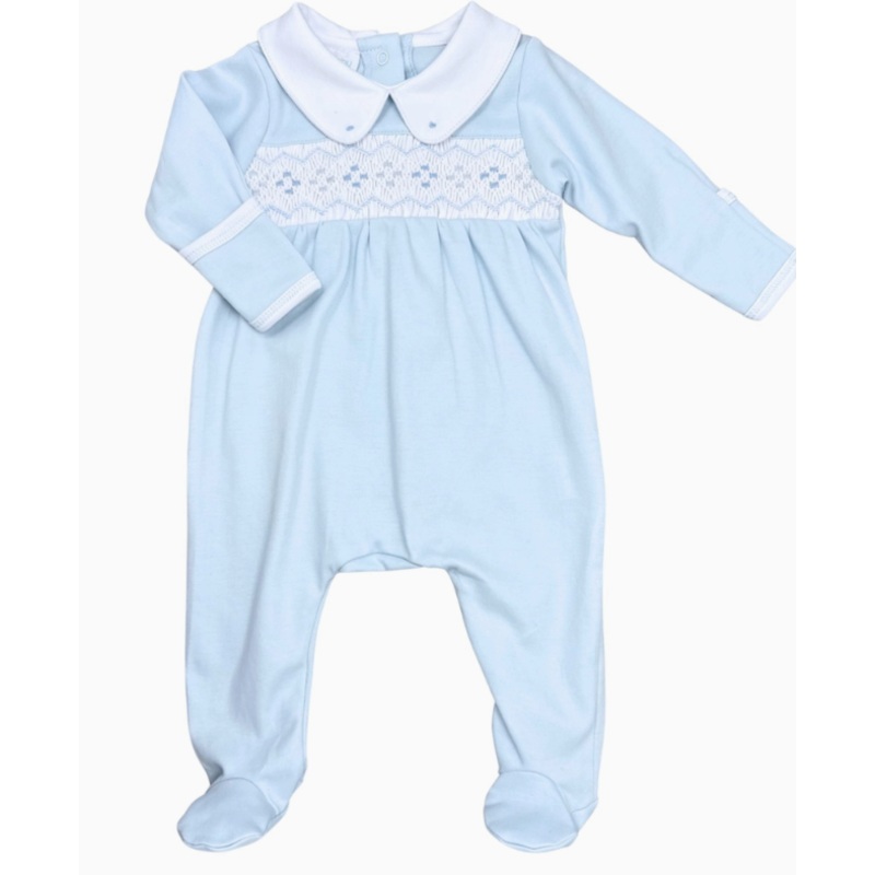Ethan Smocked Footie - Light Blue