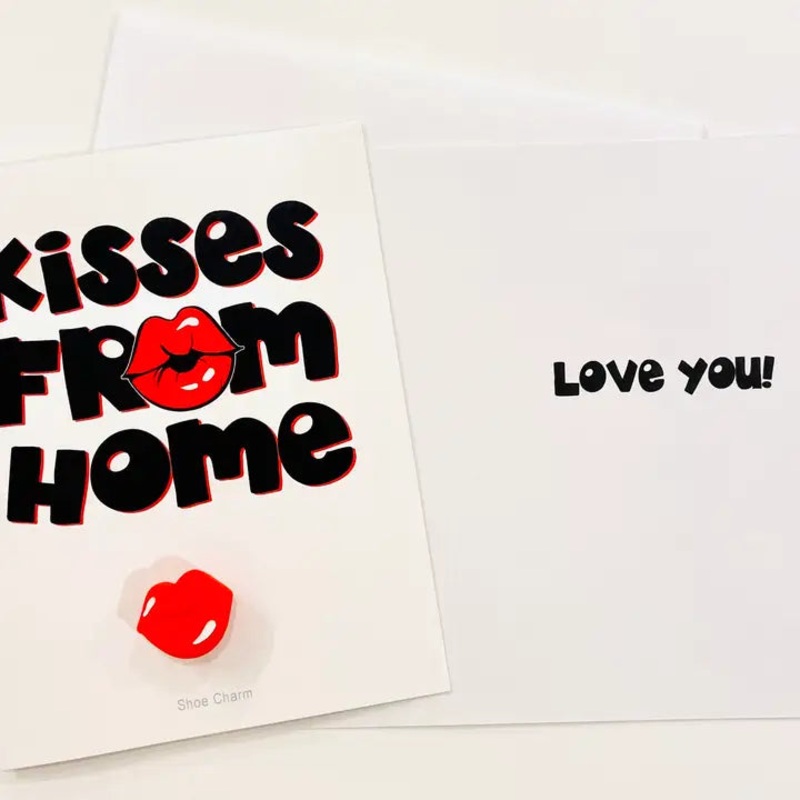 Kisses from Home Camp Greeting Card with Lips Shoe Charm
