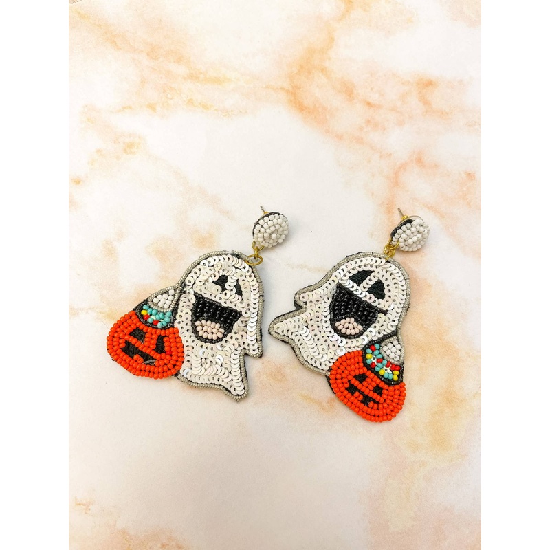 Trick-or-Treating Beaded Ghost Statement Earrings