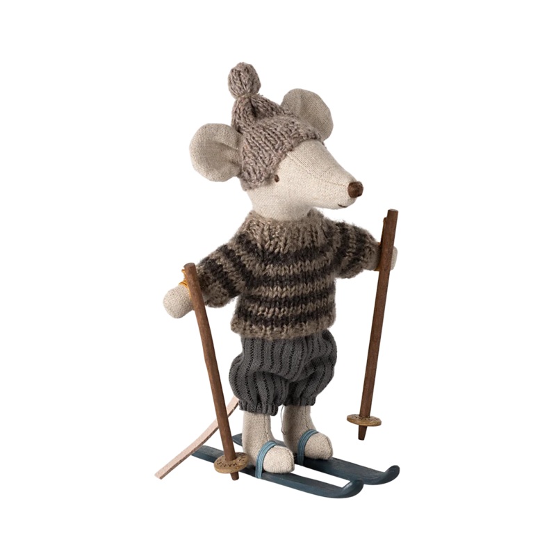 Winter mouse with ski set, Big brother - Grey