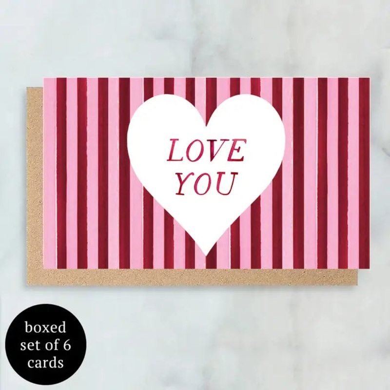 Burgundy Stripe Mini Card - Boxed Set of 6