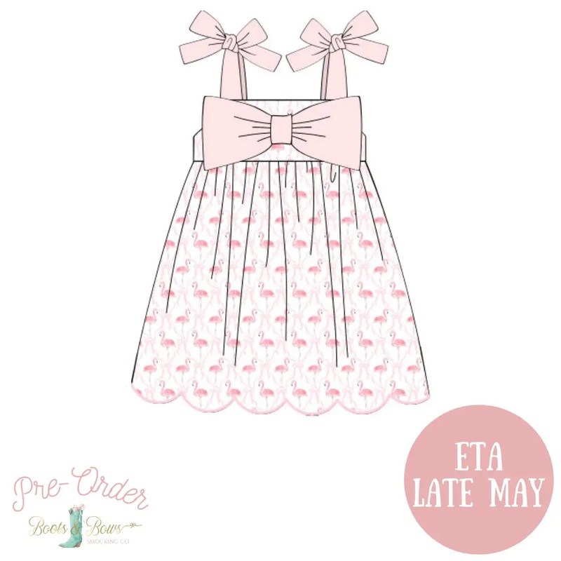 Girls Pink Bow Flamingo Dress