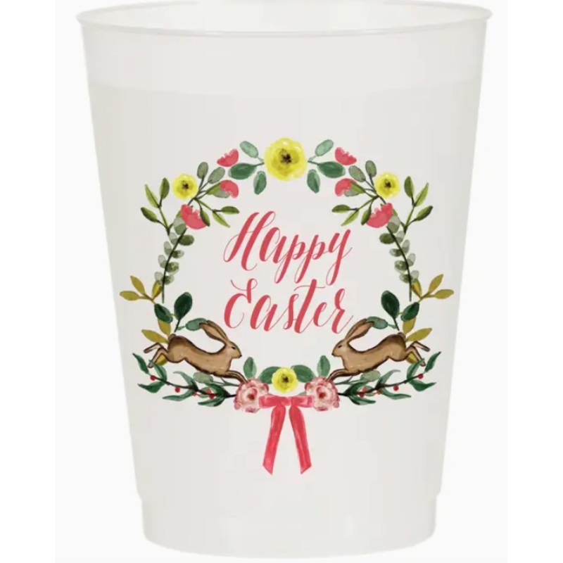 Happy Easter Floral Wreath Bunny Frosted Cups- Easter