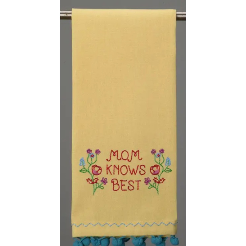 Mom Knows Best Embroidered Kitchen Towel