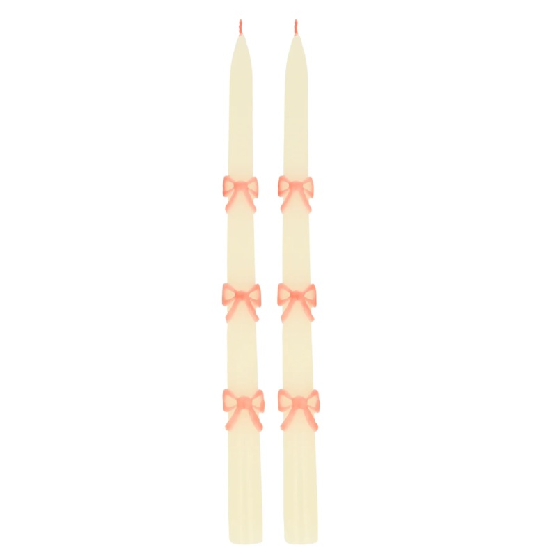 Pink Bow Taper Candles