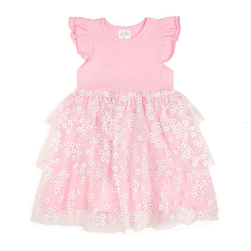 Pink Ditsy Daisy Easter Tiered Short Sleeve Tutu Dress -Kids