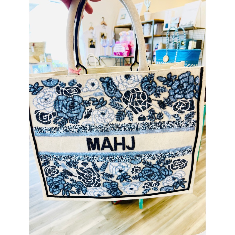 Blue Roses MAHJ Beaded Tote