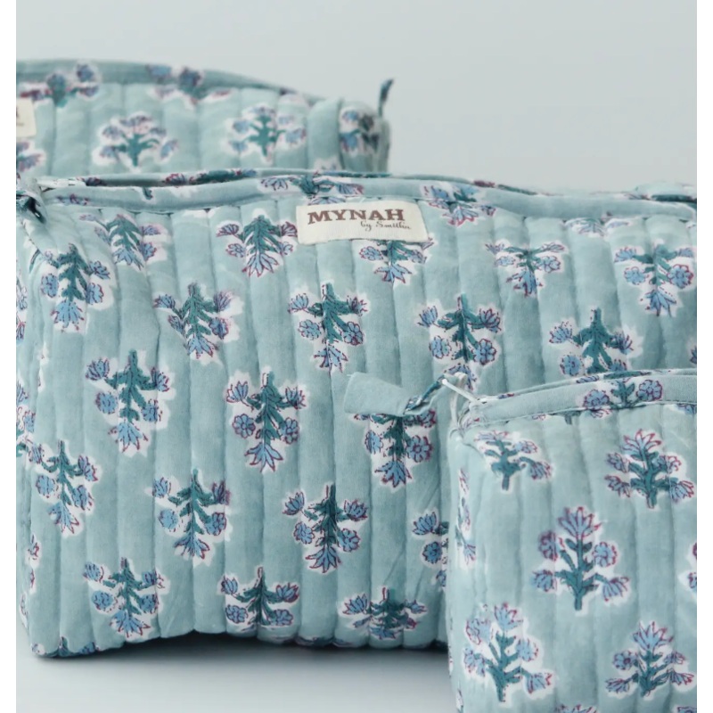 Dusty Blu Motif Print Travel/Make Up/Organizer/Bag