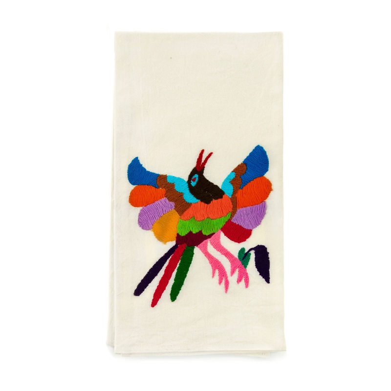 Otomi Embroidered Tea Towel - Natural/Multi