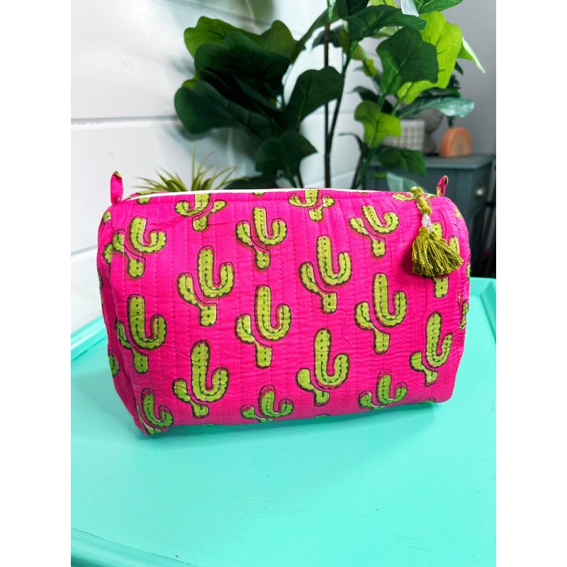 Quilted Cactus Makeup Bag | Cosmetics Toiletry Travel Bags
