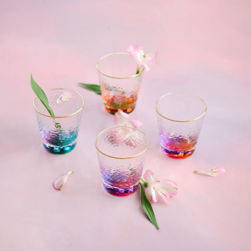 Set/2 Colorful Bottom Glass