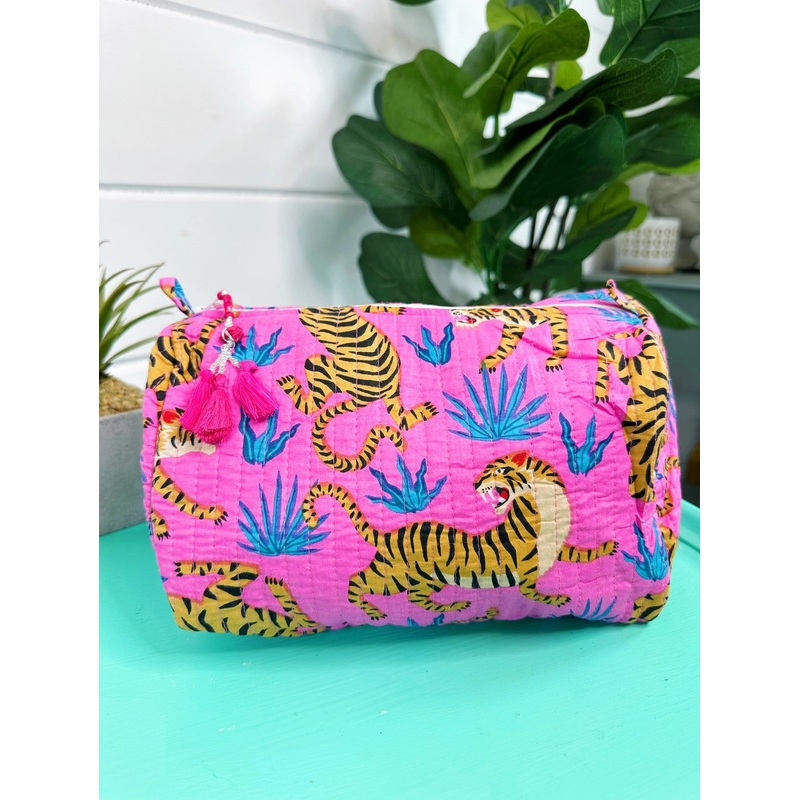 Tiger/Agave Quilted Makeup Bag | Cosmetics Toiletry Travel Bag