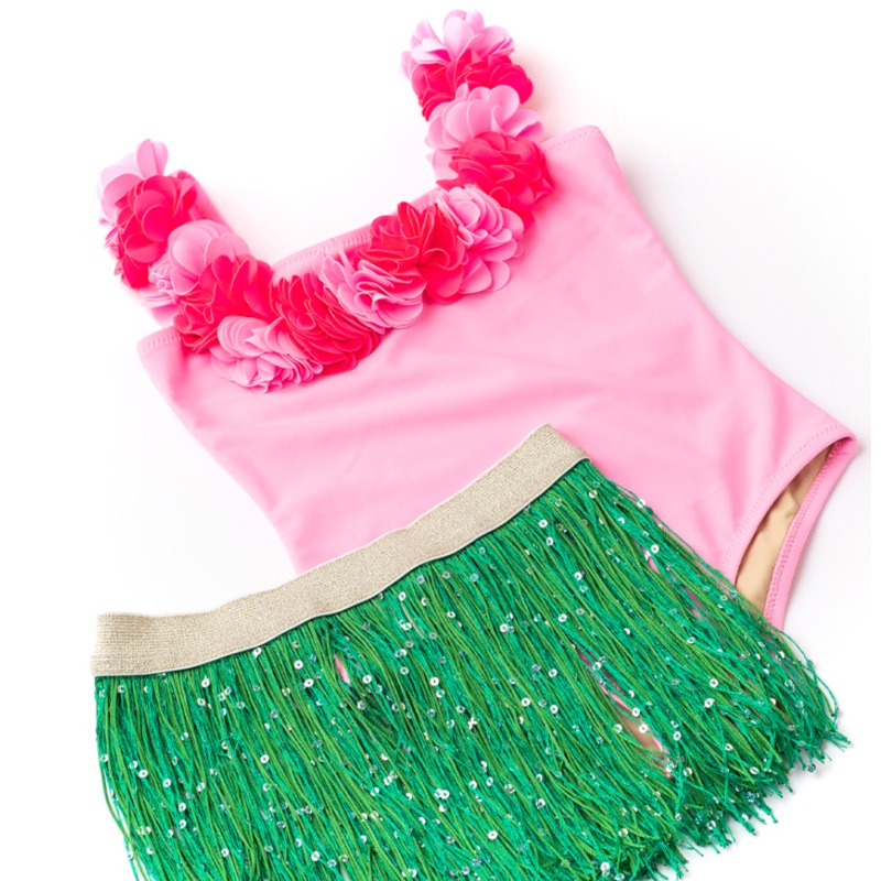 Hula lei 1pc & fringe skirt - light pink