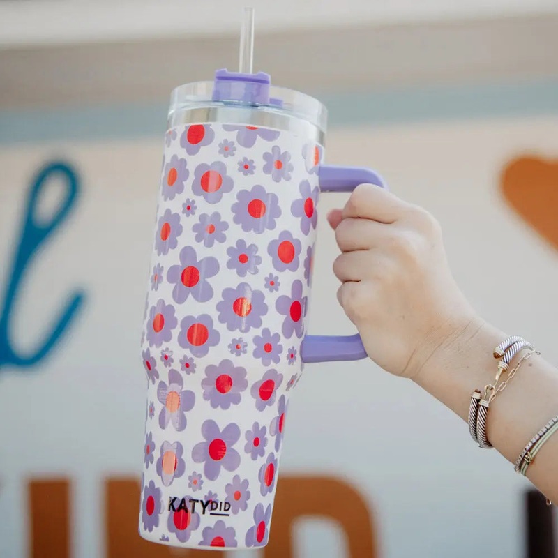 Lilac Floral 40 oz Tumbler Cup w/ Handle