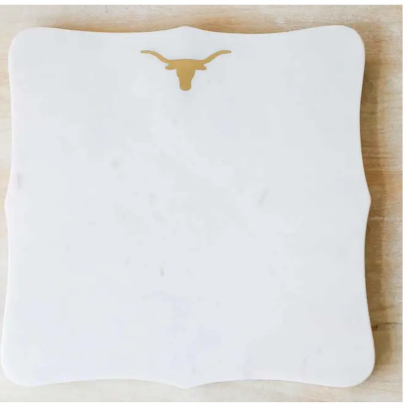 Longhorn Marble Serving Board White/Brass 12x12