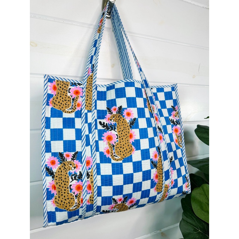 Quilted Tote Bag | Jaguar Print Tote | Large Shopping Tote