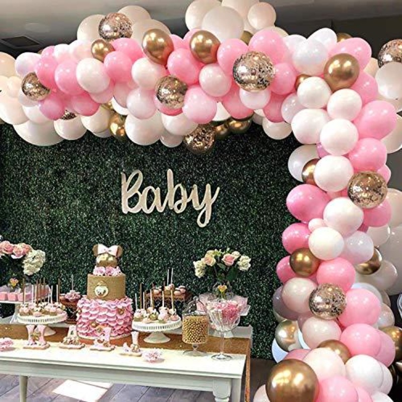124 Pieces White Pink Gold and Gold Confetti Latex Balloons for Baby Shower Wedding Birthday Graduation