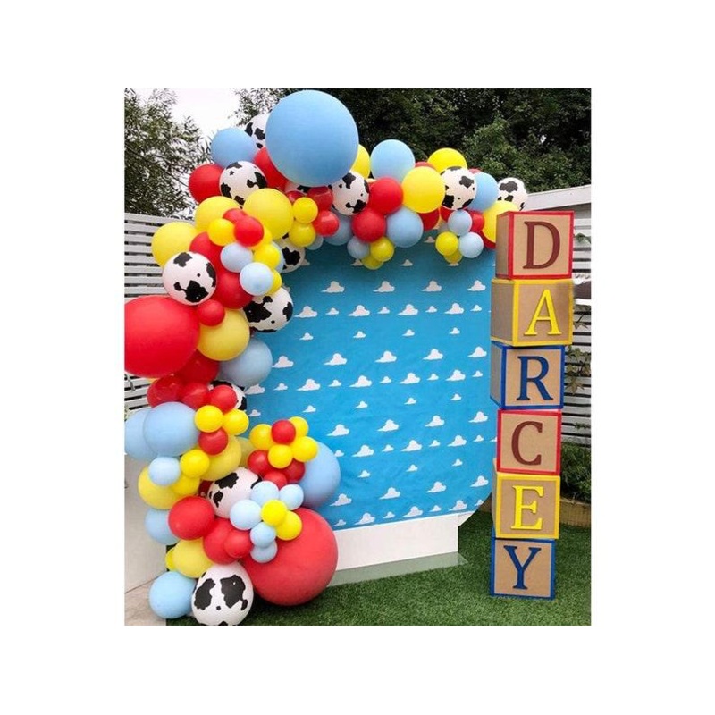 129pcs Cow Pattern Printed Balloon Arch Toy Story Theme Party Supplies Red Yellow Blue Balloons Garland Kit for Mario Toy Story Theme