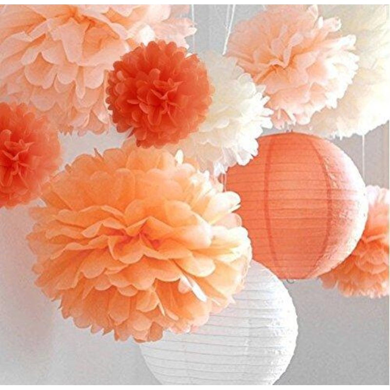12Pcs Pom Poms of 10" 12" 14" Tissue Paper Craft Pom Poms Kit Tissue Paper Flowers Wedding Decorations for Wedding, Birthday, Baby Shower, Nursery Decor-Orange