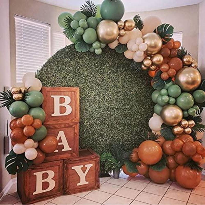 137pcs Party Balloons Arch kit Brown Green Gold Artificial Palm Leaves Baby Show Birthday Party Balloons Decoration
