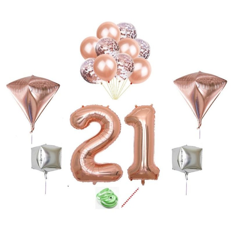 21st 4D Birthday Party 40" Foil Balloon Helium Air Decoration Age 21 Rose Gold Set