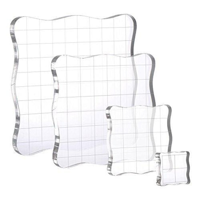 4 Pieces Stamp Blocks with Grid and Grip, Acrylic Clear Stamping Blocks Set