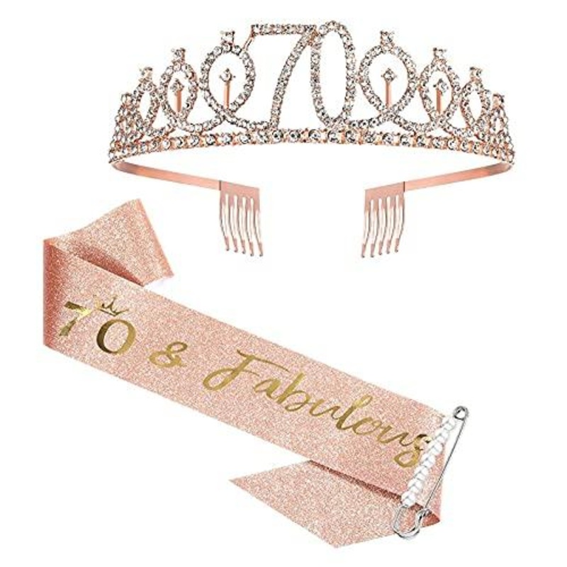 70th Birthday Sash and Tiara for Women, 70th Birthday Party Favor Supplies