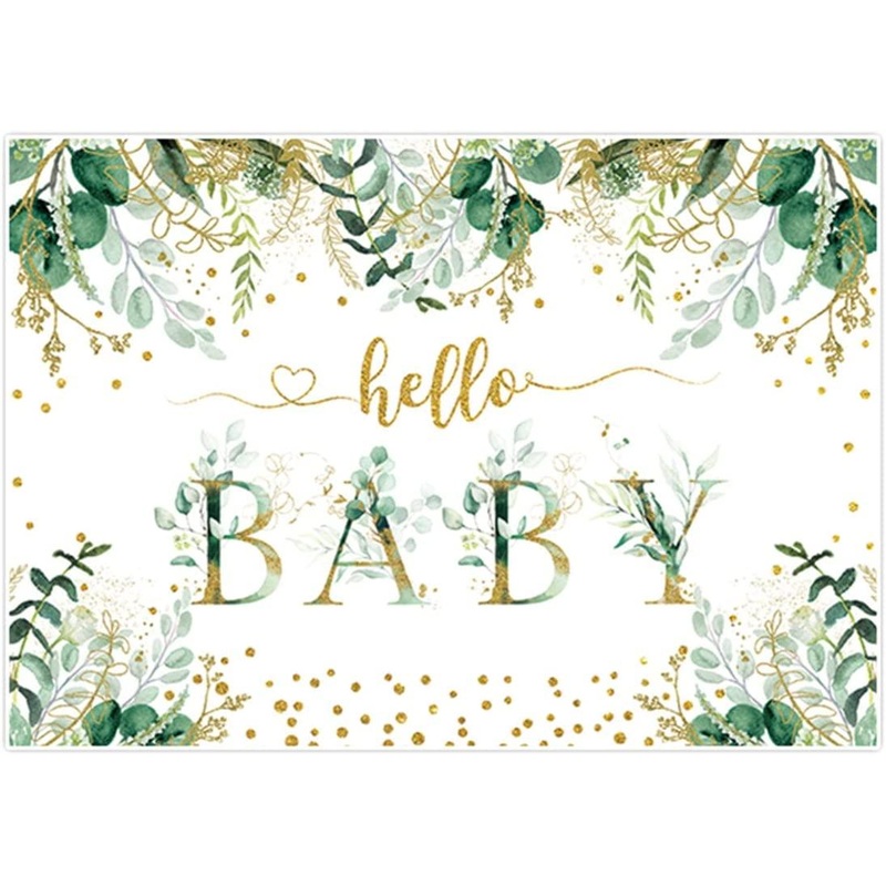 7x5ft Greenery Hello Baby Theme Backdrop for Jungle Safari Woodland Birthday Decor
