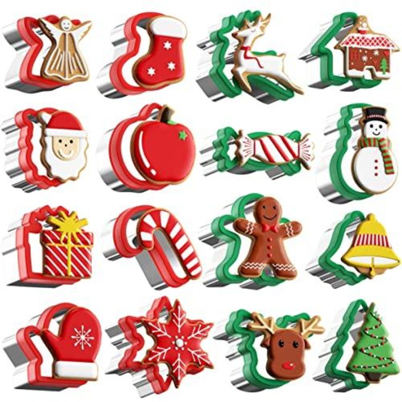 Christmas Cookie cutters Set 16 Pieces, Holiday Cookie Cutters with Comfort Grip