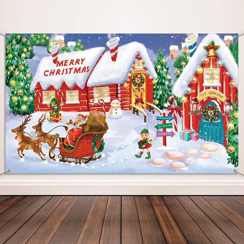 Christmas Wall Scene Santa Backdrop Extra Large Fabric Christmas Door Cover Decor Christmas Banner