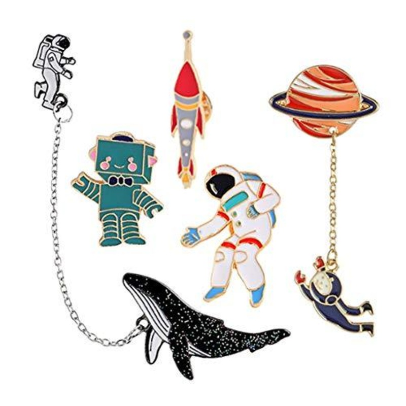 Cute Enamel Lapel Pin Set, 6pcs Cartoon Brooch Pin Badges for Clothes Bags Backpacks