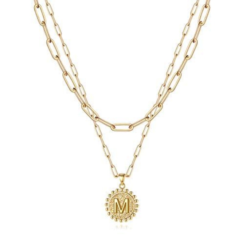 Gold Initial Necklaces for Women Girls, 14K Gold Plated Layering Paperclip Link Chain Necklace
