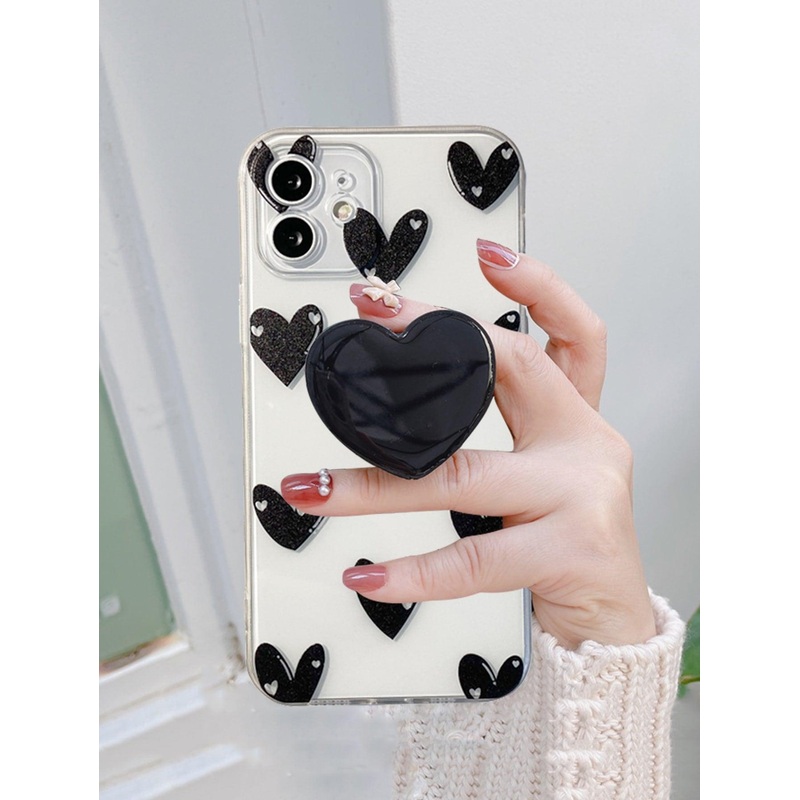 Heart Pattern Clear Phone Case With Stand-Out Phone Grip