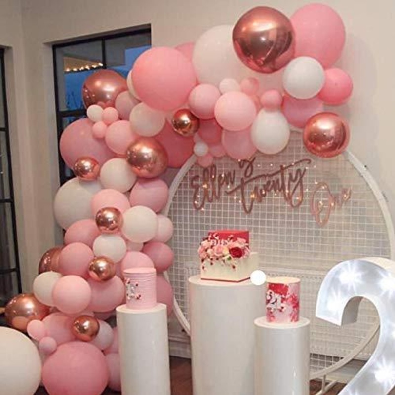 Pink Balloon Garland Kit 130 Pcs 12 Inch Rose Gold Pink White Party Balloons Arch for Baby Shower Girl Bridal Shower Birthday