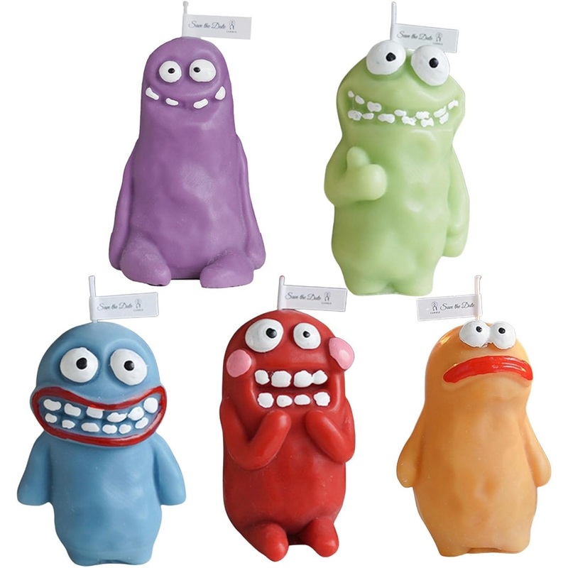 Set of 5 Cute Scented Candles, Clay Monster and Rice Dumpling Shape, Fun Gift for Friends, Kids