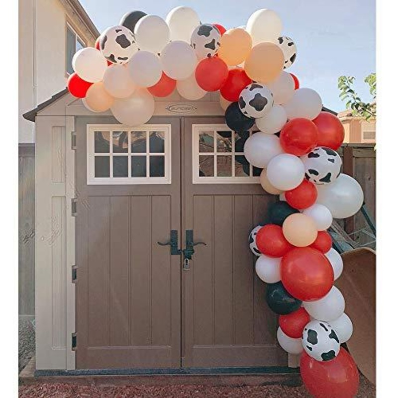 105pcs Balloon Garland Arch Kit, 12inch Cow Printed Balloons, White Black Red Yellow Balloons Kids Birthday Party Supplies
