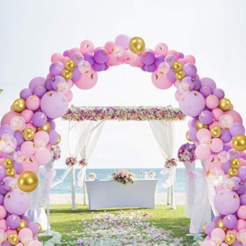 118pcs Pastel Pink and Purple Balloons Garland Arch Kit, with gold butterfly stickers for Baby Shower Girls Birthday Party Wedding