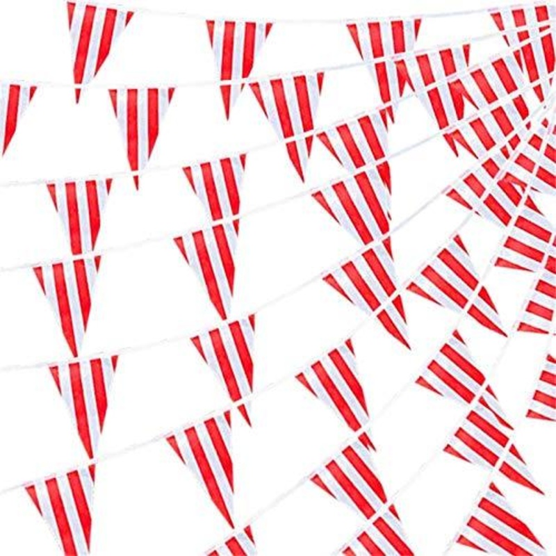 120pcs Red and White Striped Pennant Banner Flags, Party Supplies for Carnival Circus, Kids Birthday