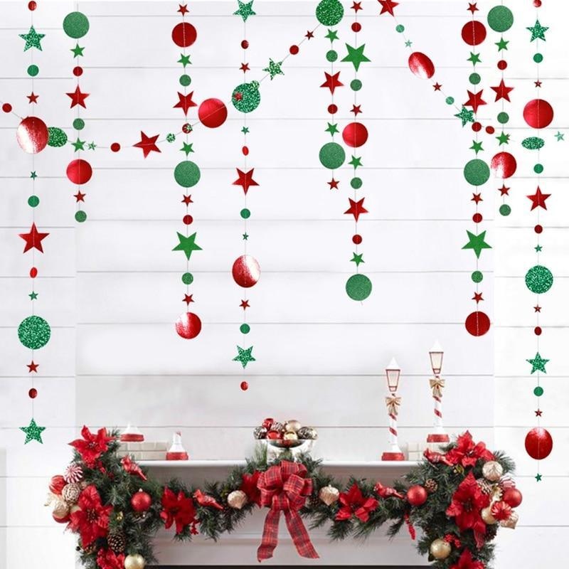 13 feet Glitter Star Round Paper Garland Christmas Banner Bunting Birthday Christmas Party Decorations