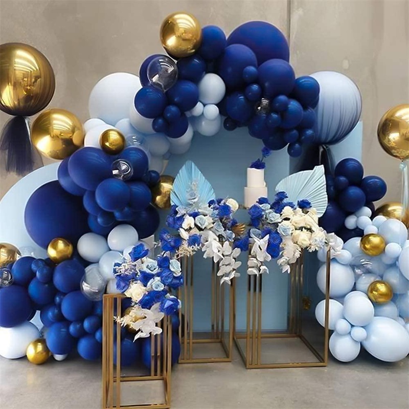 135PCS 18In 12In 5In Navy Blue Metallic Gold Balloon Arch Garland For Festival Picnic Family Engagement, Wedding, Birthday
