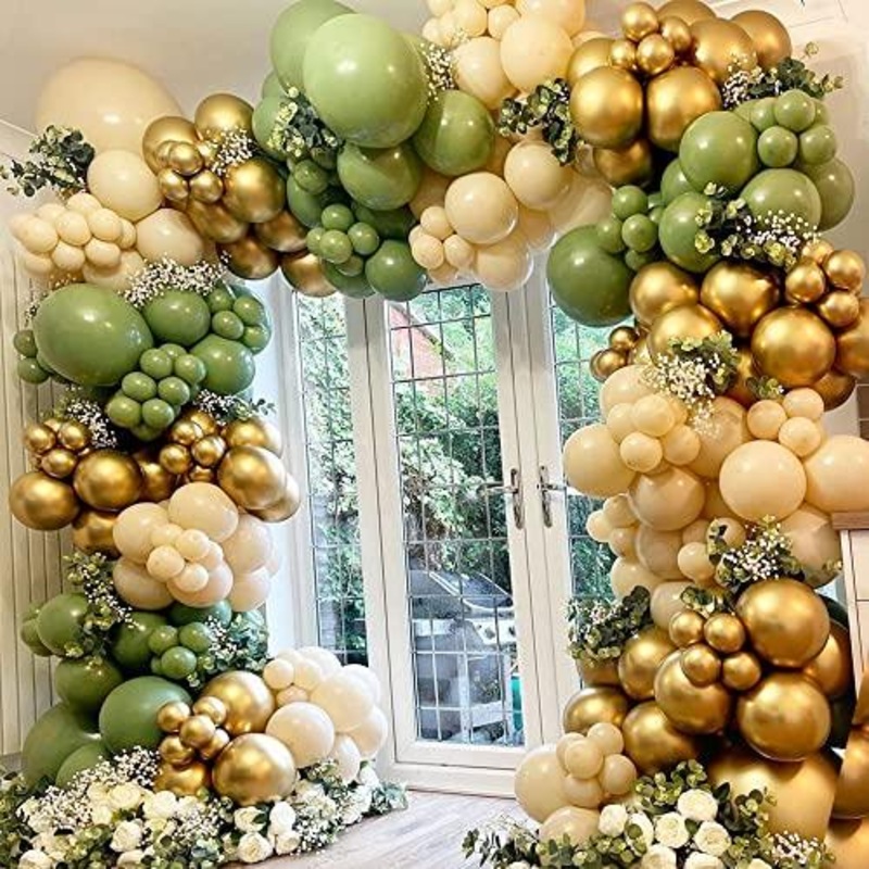 139 Pcs Sage Balloons Garland Kit Arch Olive Green White And Metallic Gold Nude Safari Birthday Party Decoration