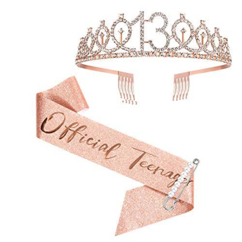 13th Birthday Sash and Crown for Girls, 13th Birthday Party Favor Supplies