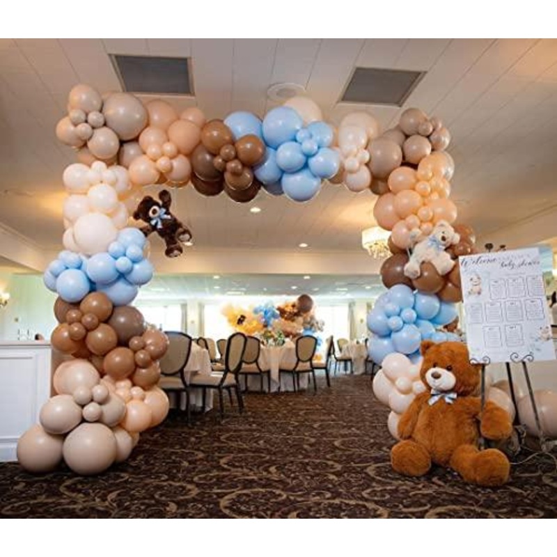 147 Pcs Blue Balloons Brown Garland Arch Kit Coffee Baby Blush Teddy Bear Themed Decorations