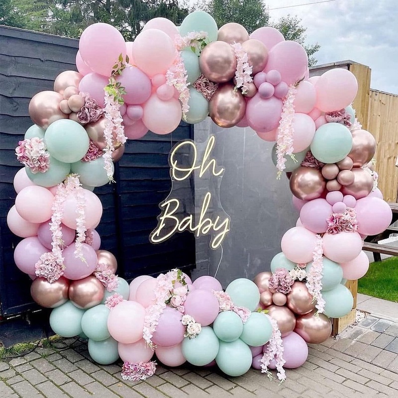 182pcs Rose Gold Pink Balloon Arch Kit Lavender Balloon Garland Latex Pastel Green Light Pink Purple Party Balloons for Bridal Shower