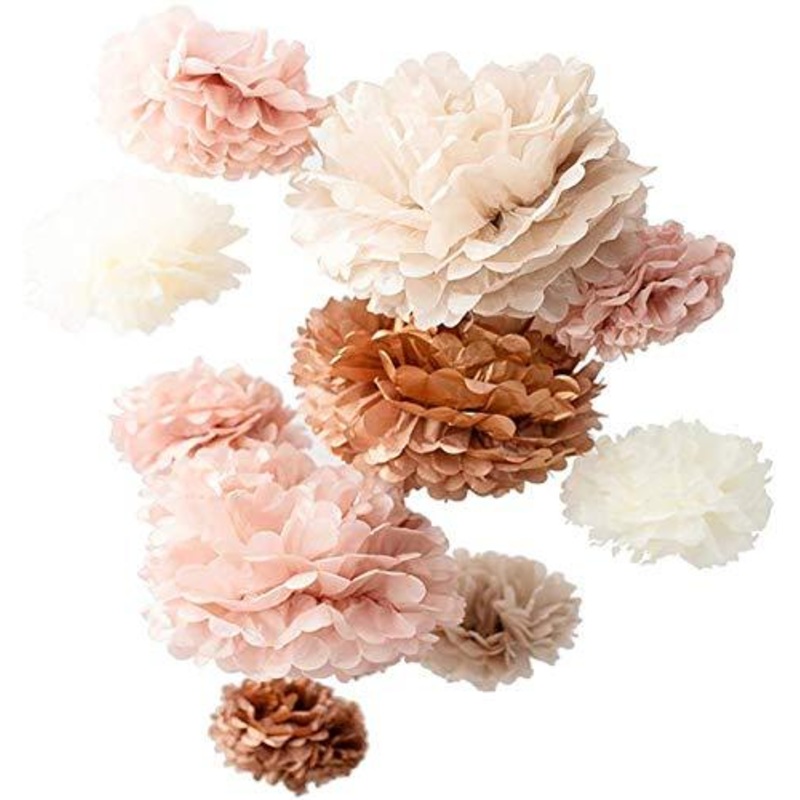 20 PCS Dusty Pink, Rose Gold, Ivory, Pastel Grey, Tissue Paper Pom Poms Kit, 14", 10", 8", 6", Tissue Paper Flowers for Wedding, Birthday, Bridal Shower