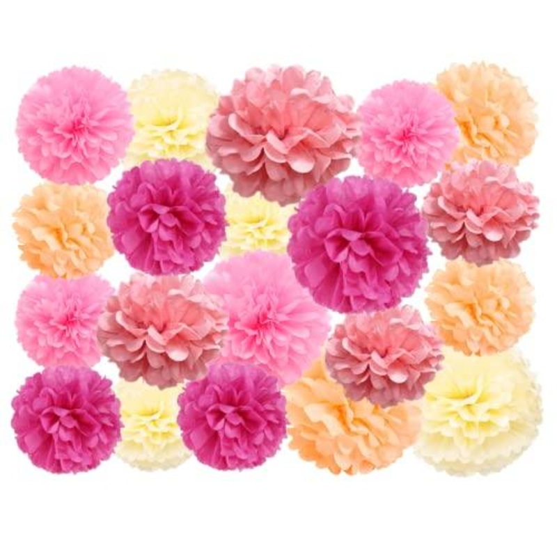 20 Pcs Paper Pom Poms Kit, Tissue Paper Flowers for Birthday, Wedding, Bachelorette, Baby Shower, Girl Nursery Decoration (Pink Mix)