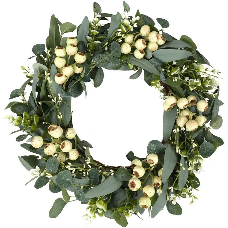 20inch Green Eucalyptus Wreath,Artificial Eucalyptus Leaves Wreath with Big Berries